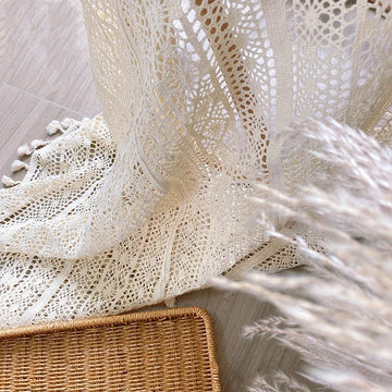 Qfdian 1 Panel Boho Curtains for Living Room Bedroom Vintage Handmade Crochet Farmhouse Hollow Out Knitting Lace Light Filtering Drapes